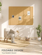 Fluxynara Large Bulletin Board, 47.2" x 35.4" Cork Board Alternative with 24 Safe Removable Adhesive Tabs, Foldable Felt Pin Board for Home Office, Classroom, Bedroom,Entryway for Walls—Mustard Yellow