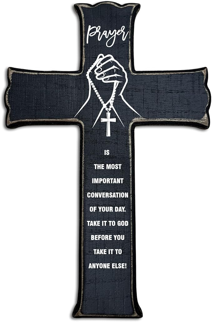 Cross Wall Decor - Black Scripture Wooden Cross For Wall - Gothic Wooden Hanging Signs Easter Decor for Home Office Church Baptism - Christian Gifts for Men Women (Prayer) - A09