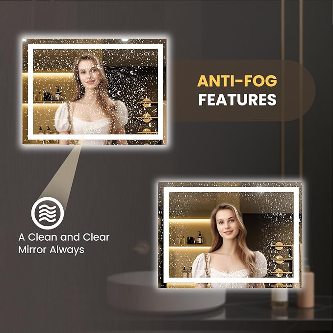 LOAAO 58"x40" LED Bathroom Mirror with Lights, Anti-Fog, Dimmable, Backlit + Front Lit, Lighted Bathroom Vanity Mirror for Wall, Memory Function