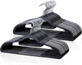 Heavy Duty Plastic Hangers 50 Pack, Space Saving Clothes Hangers, Non-Slip, 0.2 Inches Slim, 360° Swivel Silver Hook for Shirts, Sweaters & Pants, Black and Dark Gray