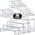 Aheroi Display Risers, 16 Pcs 4 Set(7”L~8”L~9”L) Acrylic Riser Display Shelf, Clear Risers Display Stands, Rectangular Acrylic Risers for Decor Display, Cupcake Candy Shoe Showcase Stands