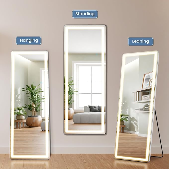 DUMOS LED Full Length Mirror, 26"x70" Full Body Floor Standing Mirror with 3 Color Lights & Wall Mounted for Bedroom, Dressing Room, Living Room, Bathroom