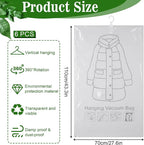 6 Pack Hanging Vacuum Storage Bag, 43.3 x 27.6 inch Hanging Vacuum Sealer Storage Space Saver Bags, Reusable Space Saver Bags, for Suits, Dress, Jackets, Clear