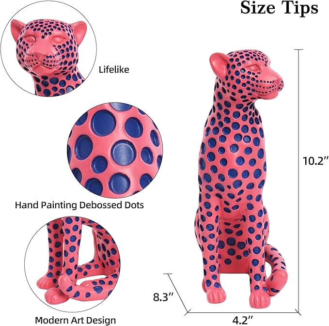Quoowiit Statues for Home Decor, Modern Sculptures and Statues Decorations for Living Room, Bedroom, Table, Bookshelf, White Resin Leopard Art Decorative Sculpture with Black Polka Dots Design