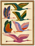 Framed Colorful Bird Wall Art, Vintage Flying Heron Pictures Wall Decor, Mid Century Modern Animal Paintings Canvas Prints Abstract Home Decor Aesthetic Artwork for Living Room Bedroom 16x24 inch