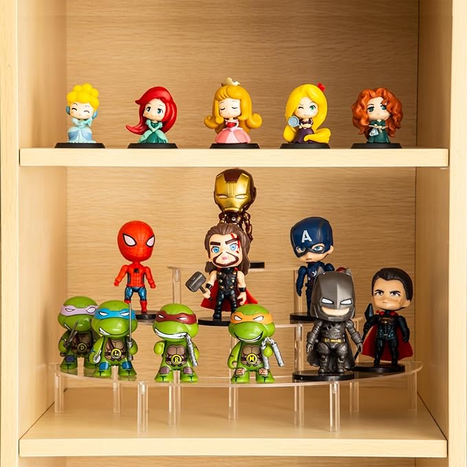 HENABLE Acrylic Display Risers, 3 Tier Clear Cupcake Perfume Stand Organizer, Half Moon Dessert Stand for Display, Food, Amiibo Funko POP Figure (2half