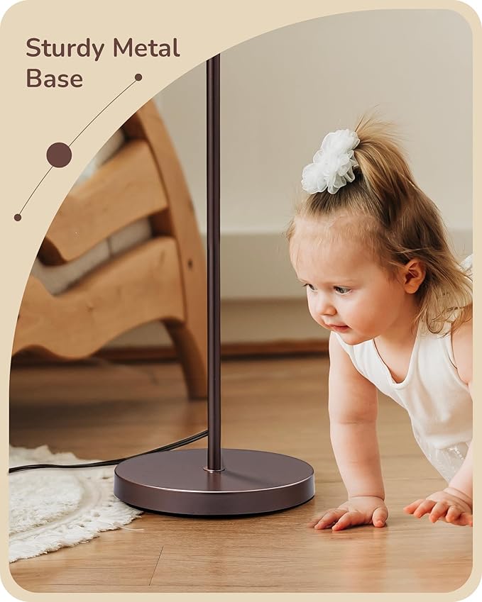 EDISHINE 64.7IN Minimalist Arc Floor Lamp with Remote & Foot Pedal Switch, 5CCT, Dimmable, Modern Floor Lamp for Living Room, Bedroom, Bulb Included, Brown