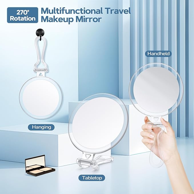 B Beauty Planet 40X Magnifying Mirror, Hand Mirror with Handle, Double Sided Hand Mirror with 40X/1X Magnification, Travel Essential Portable Foldable Makeup Mirror for Precision Makeup Clear