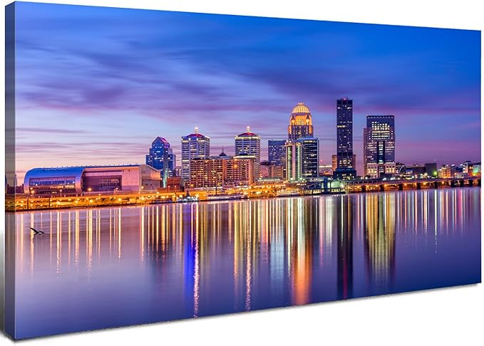 Louisville Skyline Wall Art Kentucky Wall Decor Sunset Downtown Pictures Waterfront Park Landscape Canvas Prints Painting Modern Cityscape Artwork for Bedroom Living Room Home Decoration 20x40”
