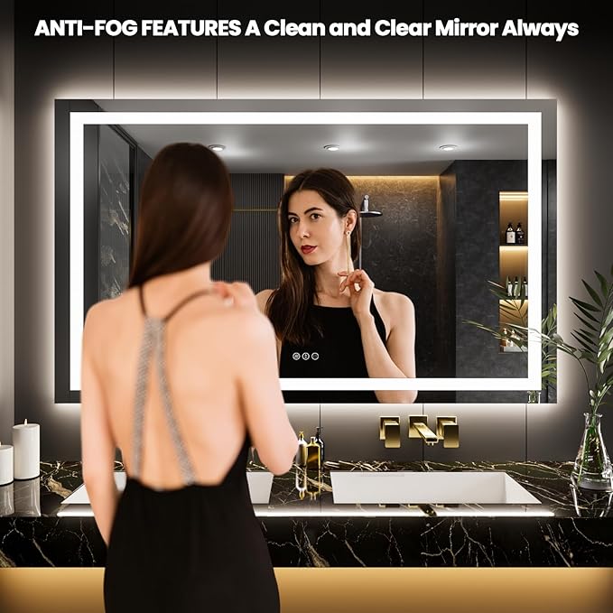 LOAAO 55"X40" LED Mirror for Bathroom, Lighted Bathroom Mirror with Lights, Anti-Fog, Dimmable, Memory Function, Clear Reflectionn