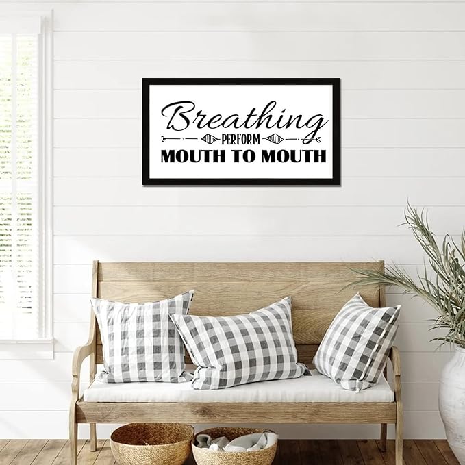 Scripture Verses 12x22in Wooden Wall Plaque with Life Positive Quote Breathing Perform Mouth to Mouth Rustic Chic Style Black Frame Wooden Plaque for Cottage New Home Farmhouse Porch Wall Decor