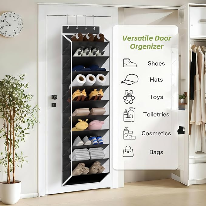 KEEPJOY 10 Tiers Mesh Over Door Shoe Organizer Storage, Hanging Shoe Holder for Door with Large Deep Pockets, Fit 20-30 Pairs Shoe Rack for Sneakers, Boots.(Black)