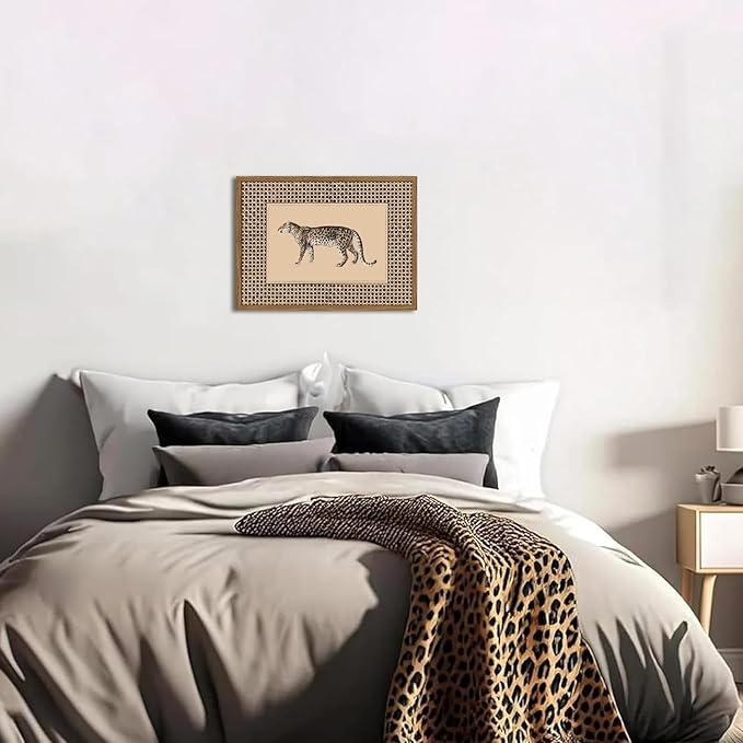 Vintage Leopard Wall Art Cheetah Safari Wall Decor Paintings, Wildlife Animal Poster Canvas Prints Aesthetic for Living Room Bedroom 16x24 inch Wood Framed