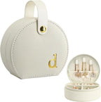 COLLECTIVE HOME - Travel Jewelry Case, Elegant Half-Moon Design with Gold Monogram, Detachable Handle, Personalized Accessory Organizer, Gift for Fashion-Forward Women and Teens (d)