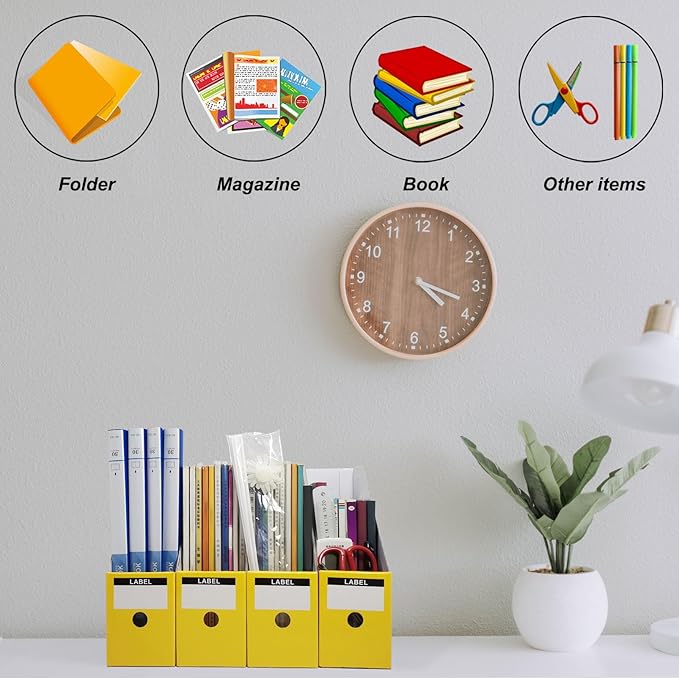 Limitliho Yellow Cardboard Magazine Holder (2 Pack), Magazine File Holder for Desk, Sturdy Book Bins for Classroom, Vertical File Folder Organizer, 10.6'' H×10.2'' L ×3.5''W Inch Magazine Rack