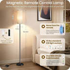 64.4” Slim Floor Lamp for Living Room with Magnetic Remote and Foot Switch, Dimmable Standing Tall Lamp Mood for Bedroom Nursery, 3 Color Temperatures, 1-Hour Timer,900LM Bulb Included,Beige E06LD05W1