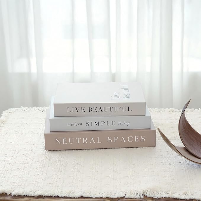 3 PCS Faux Decorative Books for Home Decor-Coffee Table Books Decor-Aesthetic Fake/Faux Books for Decoration,libros Decoration for Coffee Table, Shelf Accessories (Neutral spaccs Simple Live)