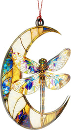 Dragonfly Gifts for Women, Dragonfly Moon Ornament for Christmas Tree Decoration, Birthday Gift for Mom, Mama Gifts Decor, Hanging Car Charm, Symbol of Love, Hope & Transformation