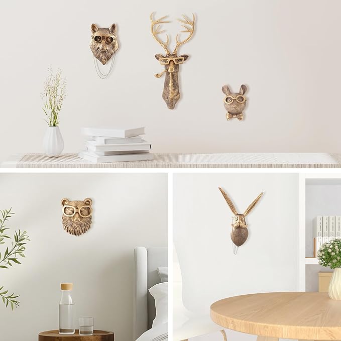 UITWMKTG Gold Animal Head Wall Decor Wall Sculpture Home Decor Statue for Living Room Office Bedroom Modern Decor for Men Women Rat
