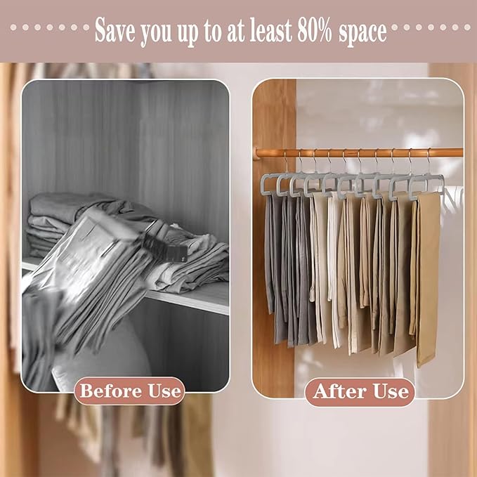 Velvet Pants Hangers with Non Slip Bar, 20 Pack Felt Slack/Trouser Hangers for Closet, Slim Space Saving Closet Perchas Terciopelo 360° Swivel Hook for Tank Top, Bra, Shorts, Jeans, Towel (Grey)