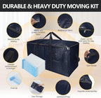 Extra Large Storage Bags Set Heavy Duty Moving Totes with Handles, Waterproof Dual-Durable Storage Totes For Space-Saving Moves, (Dark Blue, 12 Park-2 Moving bag & 10 Vacuum Seal Bags)