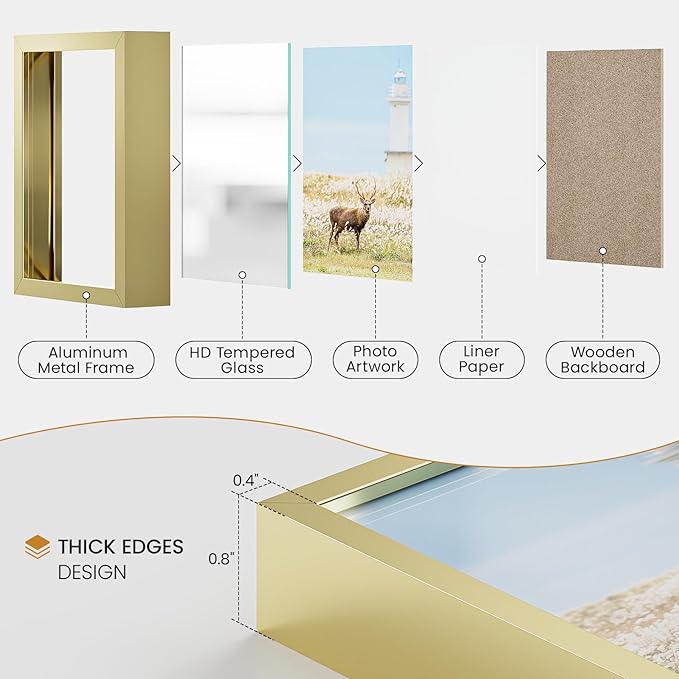 7x9 Aluminum Metal Picture Frame,Tempered Glass Gold Photo Frame 7x9 for Family Photo,Posters,Art,Document to Wall Mount Horizontally or Vertically