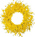 24 Inch Artificial Yellow Forsythia Flower Wreaths, Silk Leaves Paper Floral Wreath for Front Door, Spring Summer Decor, All Season Wreath for Wall Window Farmhouse Wedding Home Decor