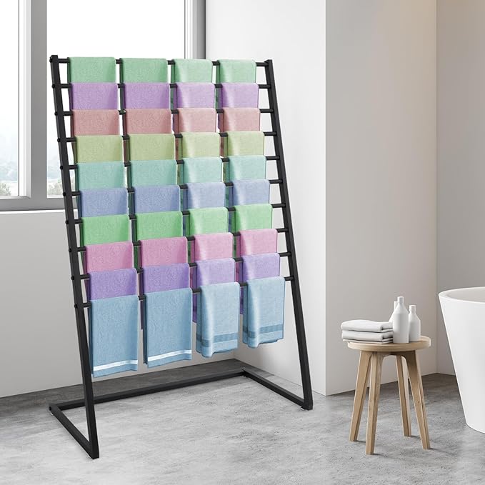 10 Tier Metal Scarf Organizer Holder, Freestanding Scarf Rack, Scarf Holder Organizer for Commercial Clothing Retail Store Towel Rack Ties Belt Pants Hanging (Black, 39.37 * 15.75 * 57.09in)