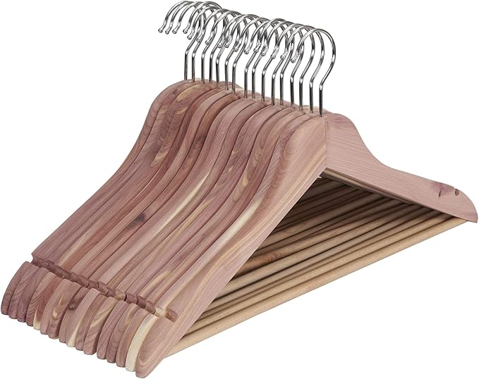Household Essentials 26140 CedarFresh Red Cedar Wood Clothes Hangers with Fixed Bar and Swivel Hook - Set of 4, Brown,red