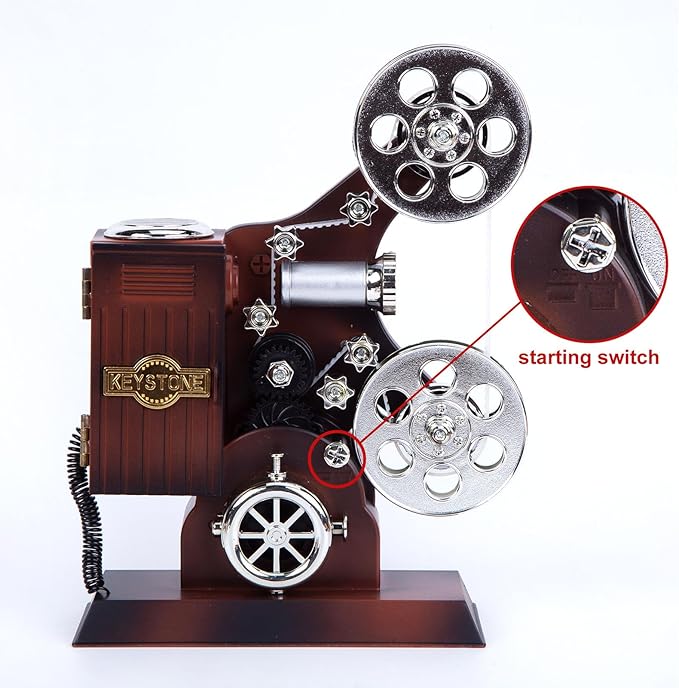 POPGIFTS Movie Projector Music Box, Mini Antique Vintage Music Box Plays Tune for Elise Movie Theater Hollywood Theme for Cinema Time Party Home Decor