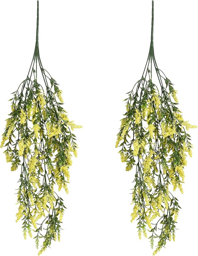 2 Pcs Artificial Lavender Teardrop Rattan, Spring Summer Front Door Hanging Floral Swags for Wall Basket Filler, Garden Home Easter Decoration-28.7in(Yellow)