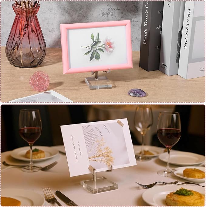 16Pcs Adjustable Metal Arm Display Stand with Acrylic Base Display,Easel Holder for Rock Mineral Agate Fossil Coral Crystal Geodes Picture Decorative(Silver,1.96x1.96x3.22In)