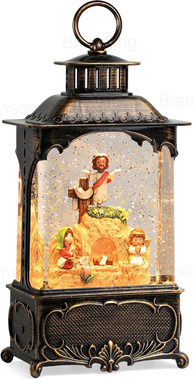Empty Tomb Easter Scene and Cross Decoration Easter Snow Globe Resurrection Scene Cross Jesus Tomb Tray Jesus Nativity Scene Easter Decorations for Home Christian Gifts
