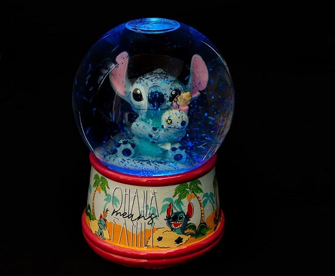 Disney Lilo & Stitch Ohana Light-Up Snow Globe with Swirling Glitter Display Decoration | Home Decor for Kids Room Essentials | Precious Keepsake, Cute Novelty Gifts and Collectibles | 6 Inches Tall