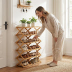 The 9-Tier No-Assembly Bamboo Rack, 3-9 Tiers Bamboo Shoe Rack, Foldable Bamboo Vertical Shoe Organizer, Multifunctional & Space-Saving, For Entryway, Closet, Corner, Bedroom, Hallway (Walnut, 8Tiers)