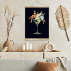 Martini Girl Wall Art, Vintage Glam Cocktail Poster, Retro Fashion Woman in Martini Glass Canvas Print, Chic Bar Lounge Wall Decor for Dining Room Kitchen or Home Office 14x18.5 Inch (Black-Woman04)