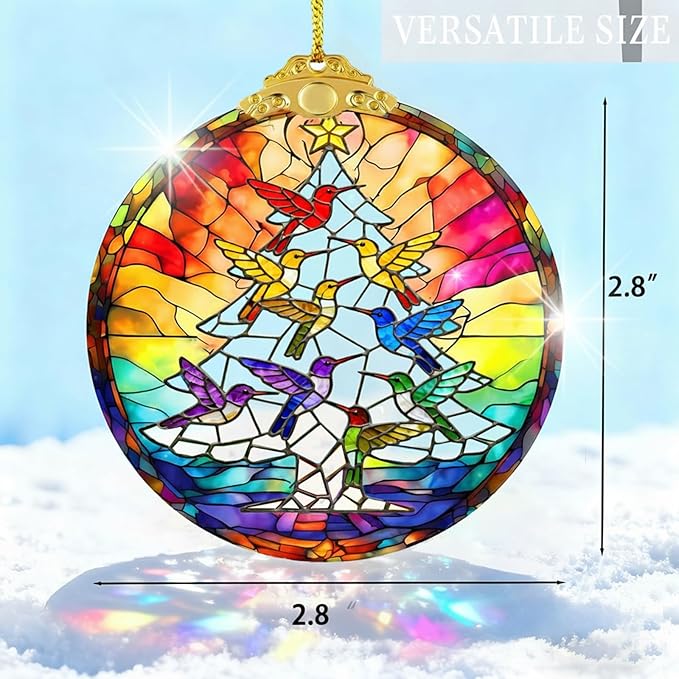 Hummingbird Stained Glass Thank You Gifts for Women Christmas Tree Decorations Crystal Ornaments Appreciation Gifts for Coworkers Teacher Best Friend Boss Birthday Gifts for Mom Car Hanging Ornament