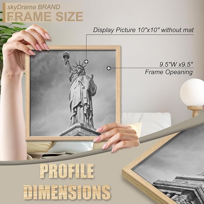 Natural Solid Wood 10x10 Picture Frame, Display 10 x 10 Inch Picture Poster Photo, Vertical & Horizontal Wall Hanging - 2 Pack/Natural/10 x10