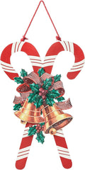 Glitzhome Christmas Candy Cane Wall Decor, 20"H Wooden Hanging Sign with Vintage Red White Stripe for Home Indoor Holiday Festival