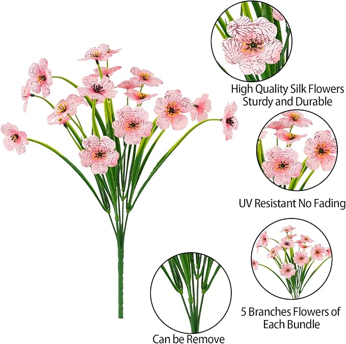 MACTING Artificial Flowers for Outdoors 6 Bundles Fake Spring Flowers UV Resistant No Fade Faux Plastic Flowers for Hanging Planters Window Patio Porch Yard Garden Indoor Outside Decoration,Pink