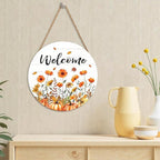Fall Welcome Sign for Front Door Fall Floral Wooden Door Hanger 12x12 Inch Autumn Wreath for Outdoor Outside Porch Decor Farmhouse Flowers Welcome Hanging Sign for Home Wall Greeting Party
