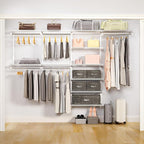 Wire Closet Organizer System, Wall Mounted 8.7 Ft. Custom Closet Kit for Bedrooms Laundry Mudroom Garage Basement, Adjustable Storage Shelves for Clothes Shoes Handbags