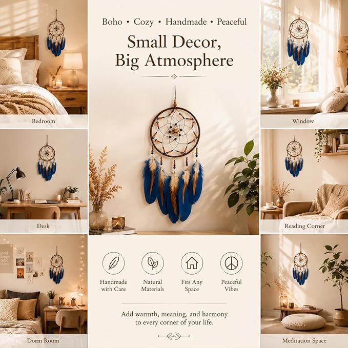 Dream Catchers Handmade Feather for Kids Bedroom Wall Hanging Decoration Decor Nursery Wall Art Ornament Craft