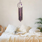 Witchy Crescent Moon Dream Catcher with Purple Agate, Witch Pagan Woven Wall Hanging Dreamcatcher with Light, Gothic Wiccan Hippie Decor with Ornament Decoration Women Gift for Bedroom Christmas
