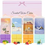 SCENTORINI Wax Melts, Wax Cubes Strong Scent for Healing Relax, Summer Scented Wax Melts for Warmer - Lemon Green Tea/Strawberry Blackcurrant/Raspberry Orange/Ocean Grass Bellflower, 2.5 oz 4-Pack