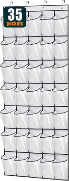 MISSLO 35 Clear Large Pockets Over The Door Shoe Organizer Sturdy Oxford Fabric Hanging Shoe Rack Closet Shoe Holder Hanger, White