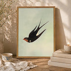 Framed Vintage Bird Wall Art, Sage Green Flying Swallow Pictures Wall Decor, Minimalist Japandi Nature Paintings Canvas Prints Modern Home Decor for Living Room Bedroom Bathroom Office 12x16 Inch