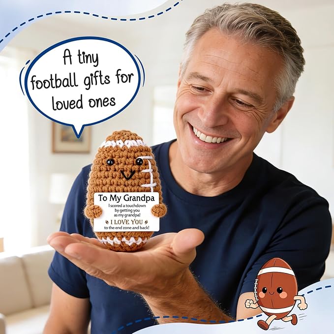 Mini Funny Grandpa Gifts from Grandkids, Handmade Crochet Mini Football Grandpa Birthday Gifts from Grandson Granddaughter Cute Decor, Great Grandfather Grandparents Present for Father's Day