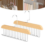 2 Pack Tie Hanger for Closet, Wooden Tie Racks Hanger with Upgraded 360°Rotating, Space-Saving Belt Holders with 8 Hooks, Closet Storage for Tie,Tank Top,Bra, Scarf,Hat