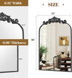 VooBang Vintage Arched Bathroom Mirror, 24x36 Inch Retro Wall Mounted Vanity Mirror with Carved Pattern Top and Metal Frame, Black Decorative Mirror for Hanging or Leaning